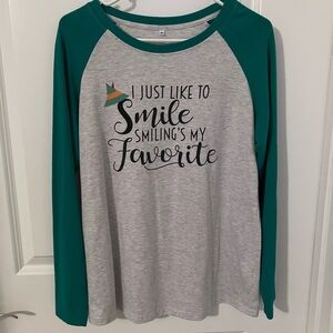 Green and Gray Long Sleeve Holiday Shirt M